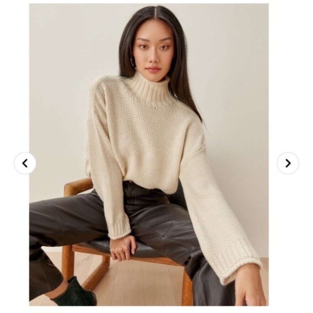 Reformation Poste Baby Alpaca Turtleneck Knit Sweater Cream XS